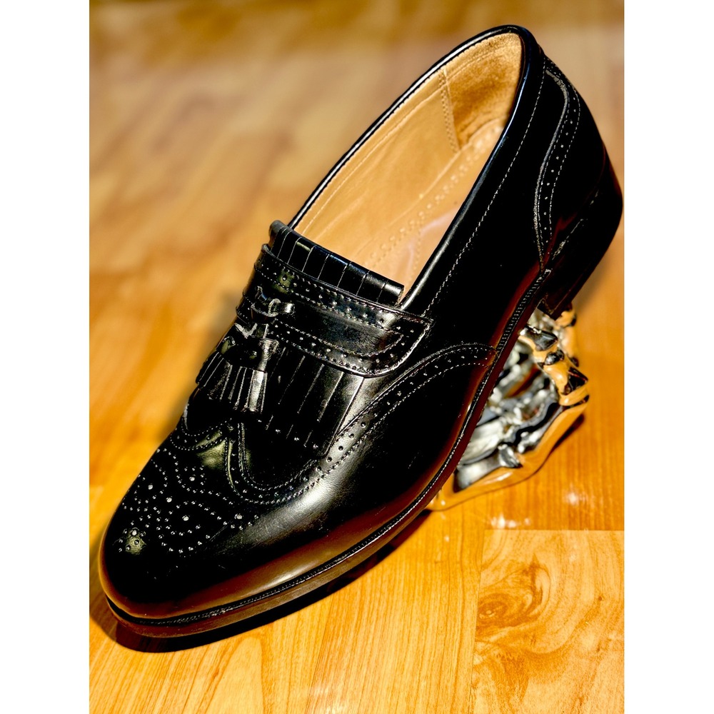 Florsheim Mens 9D Black Leather Wingtip Kiltie Tassel Loafers  ~‎ Sanitized